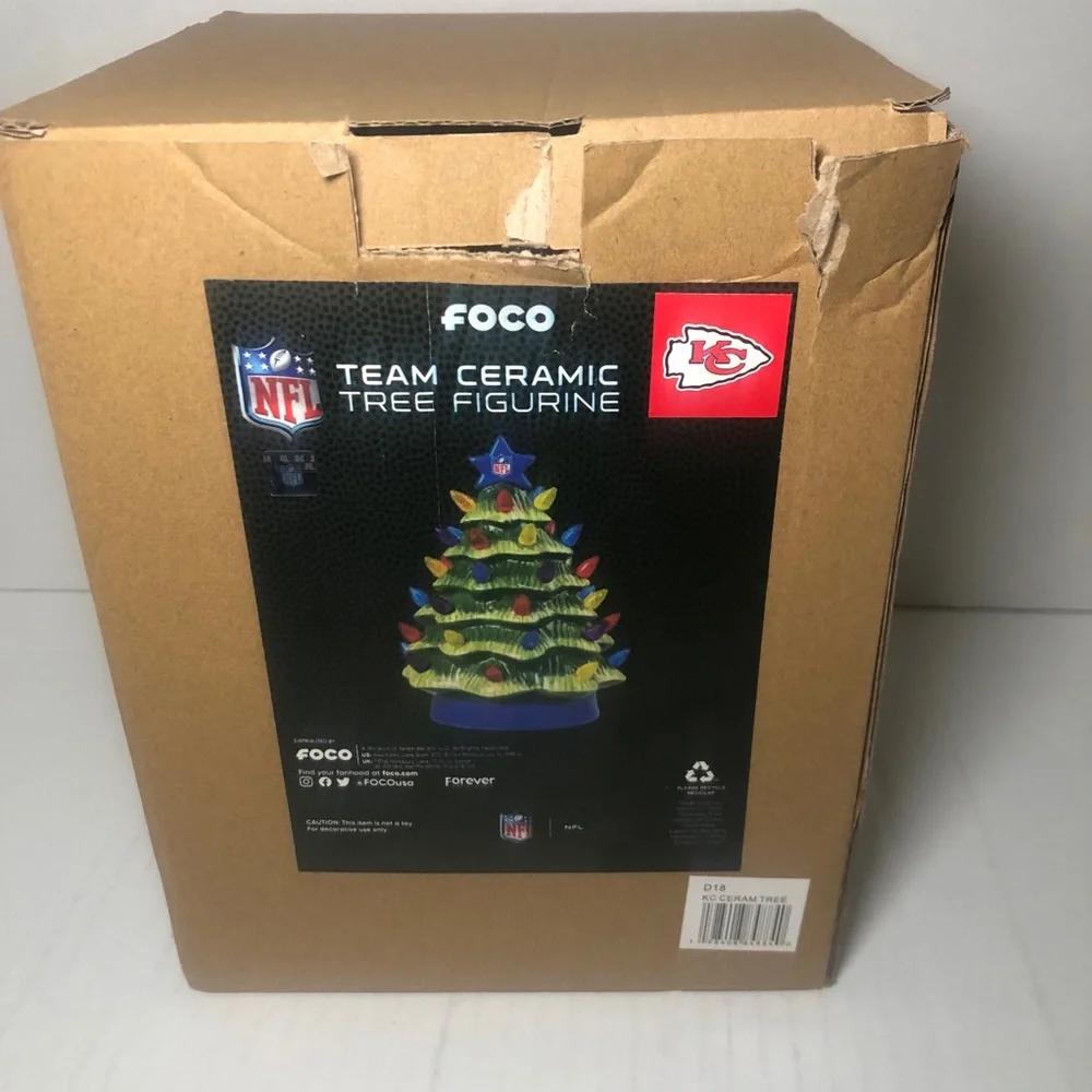 NFL Team Ceramic Christmas Tree  Kansas City Chiefs Football Team New In The Box